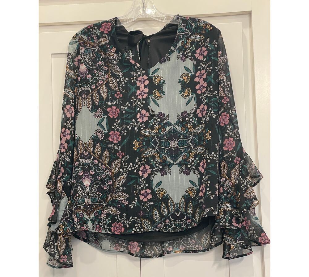By&By Sheer Floral Ruffle Fairycore Blouse  XXL